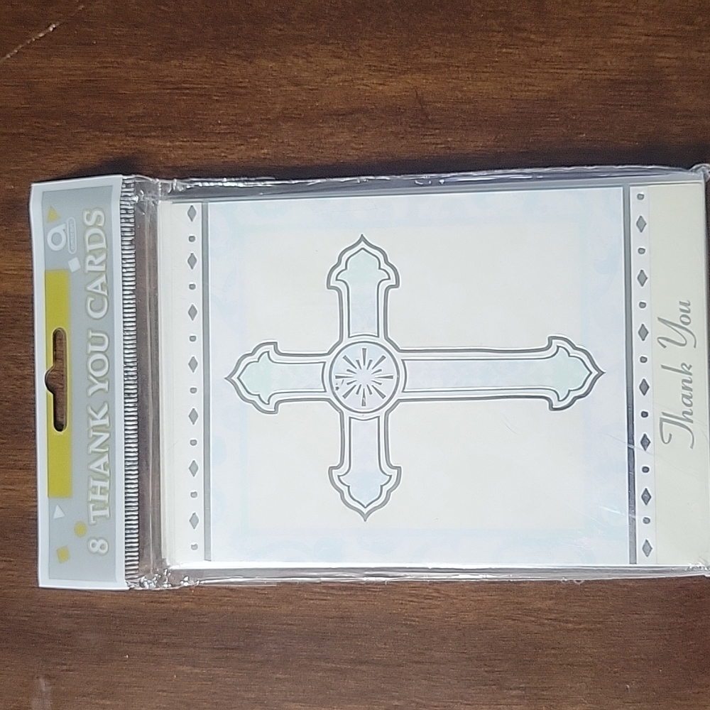 ✨️💲2️⃣ ✨️ NEW-  Blue/ Silver Cross Thank You Cards  (Blank) (Pkg of 8)